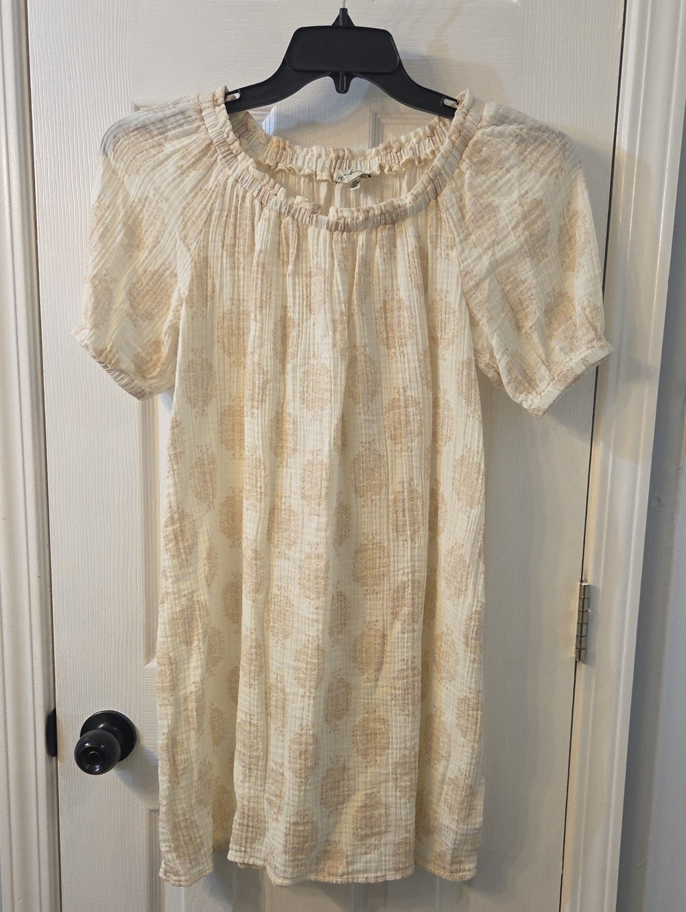 Wonderly Cream and Tan Boho Short Sleeve Dress